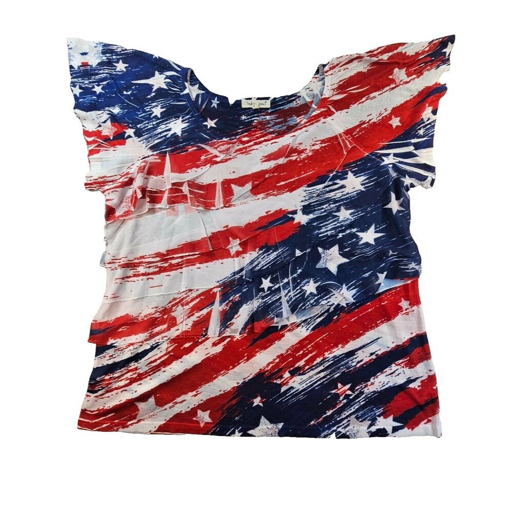 Indigo Soul Women’s Ruffled Patriotic Top Size 2XL